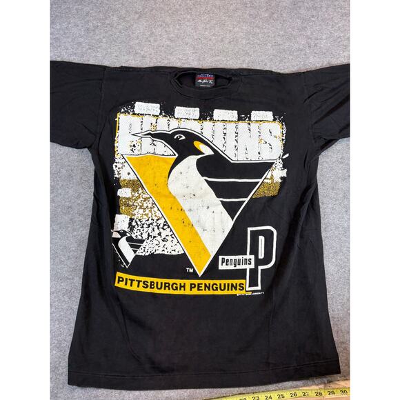 Vintage 90s Pittsburgh Penguins T Shirt Mens L Magic Johnson Ts AOP Big Logo Tee - Picture 1 of 5